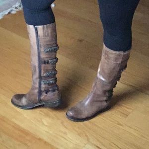 Jeweled tall women’s brown leather boots